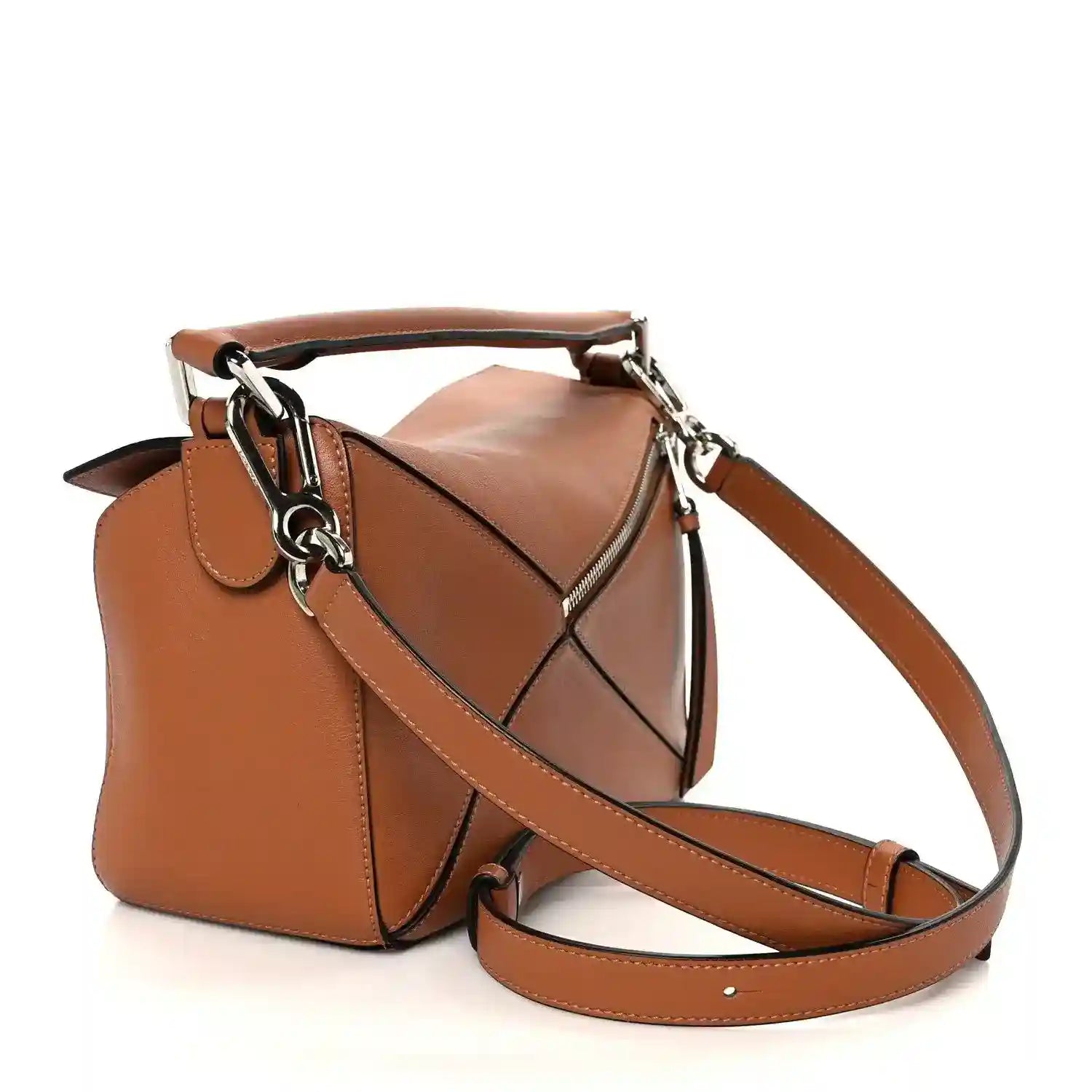 Loewe tan calfskin small Puzzle shoulder bag with crossbody strap and chain hardware