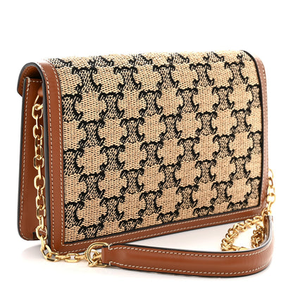 Tan Triomphe wallet on chain with jacquard pattern and gold-tone chain
