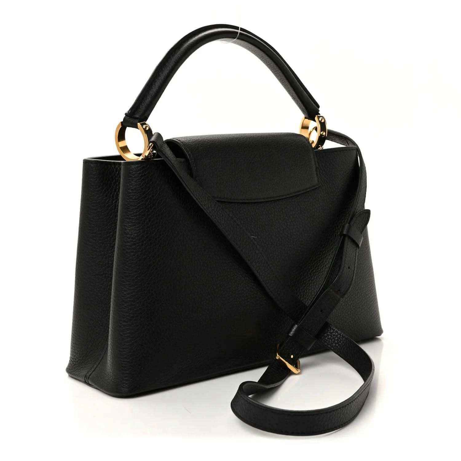 Louis Vuitton Capucines BB bag in black leather with top handle and crossbody strap