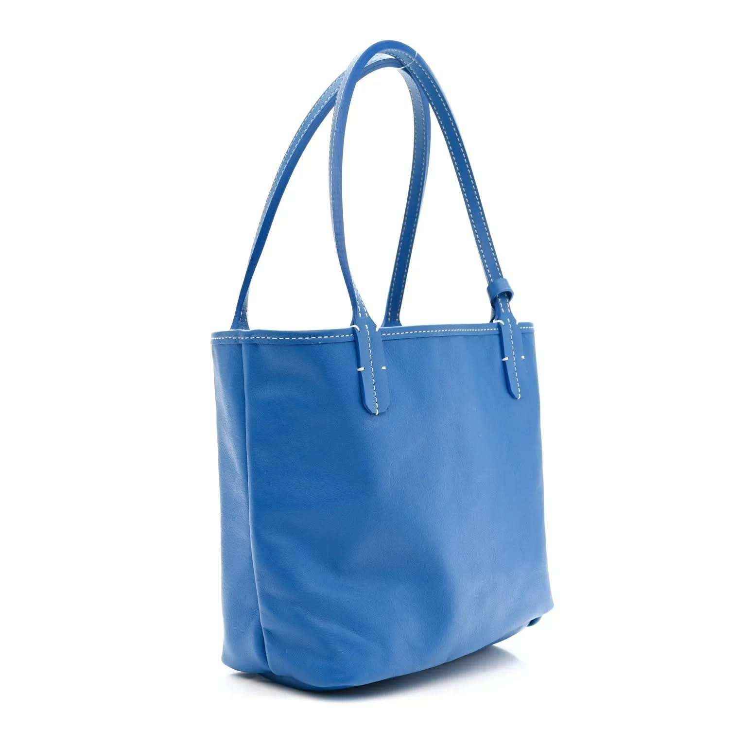 Sky blue mini tote bag with top handles and clean, solid front