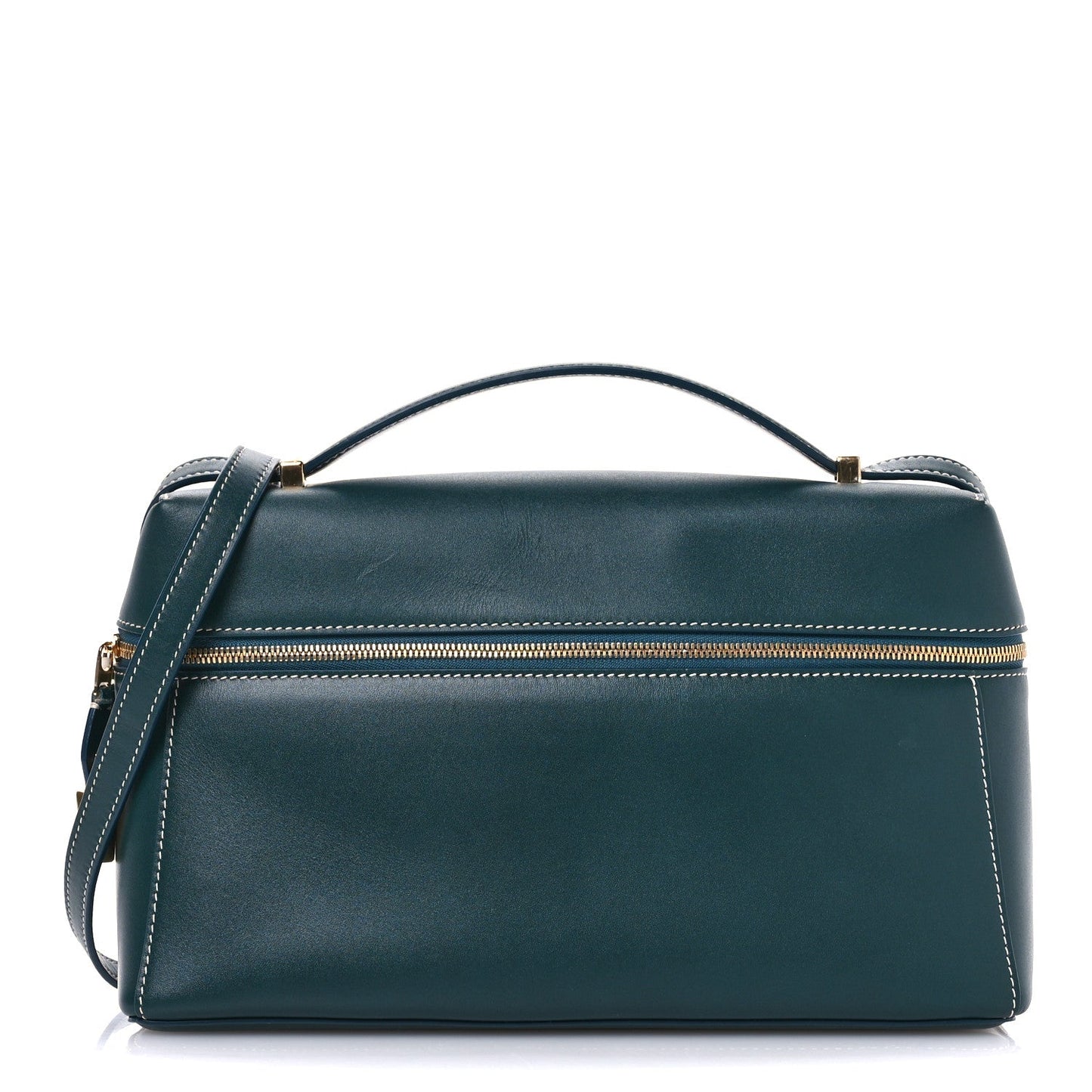 Petrolio teal smooth leather top-handle bag with front zip pocket