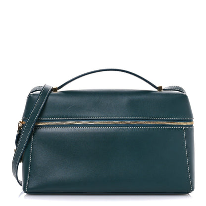 Petrolio teal smooth leather top-handle bag with front zip pocket