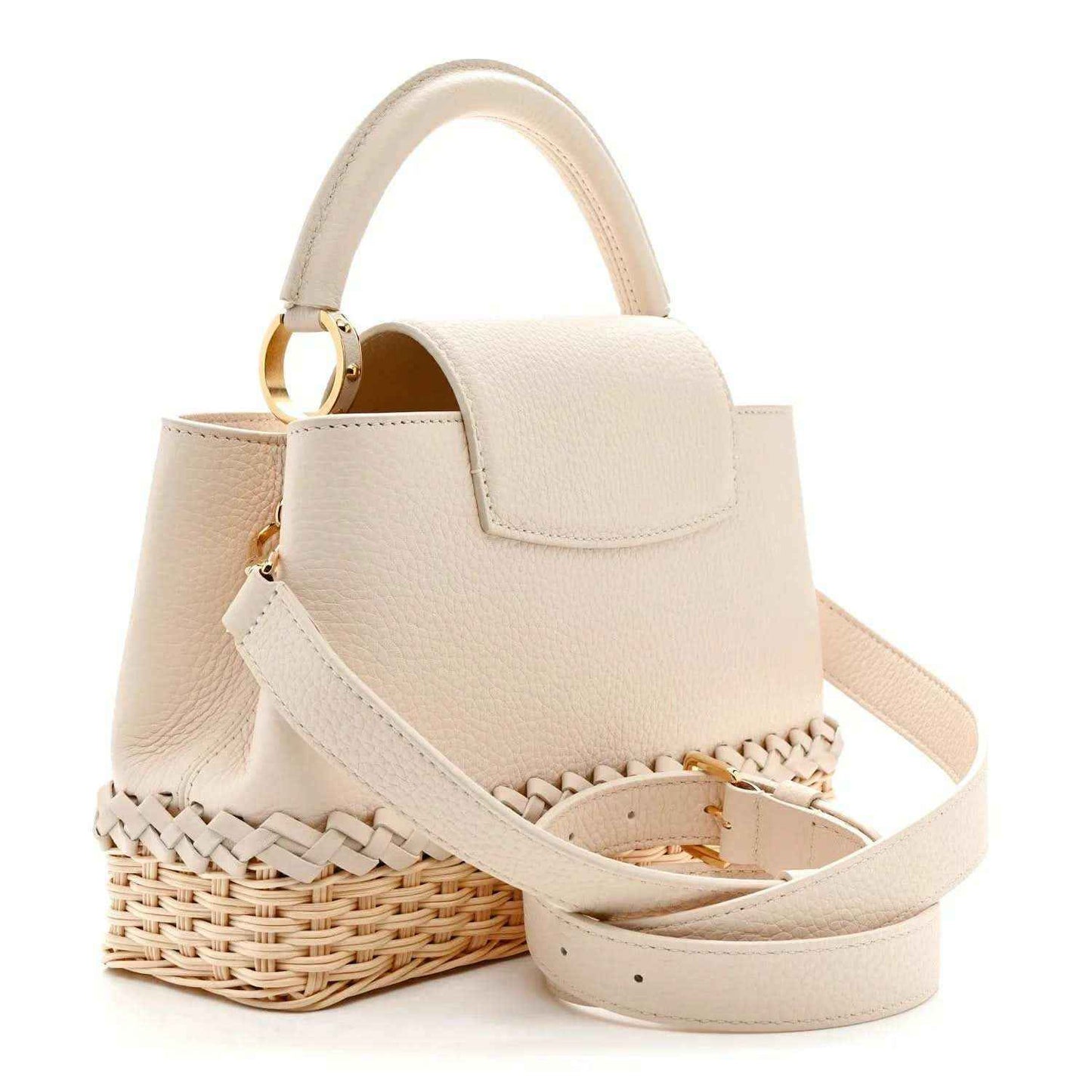 Louis Vuitton rattan handbag with flap front and crossbody strap