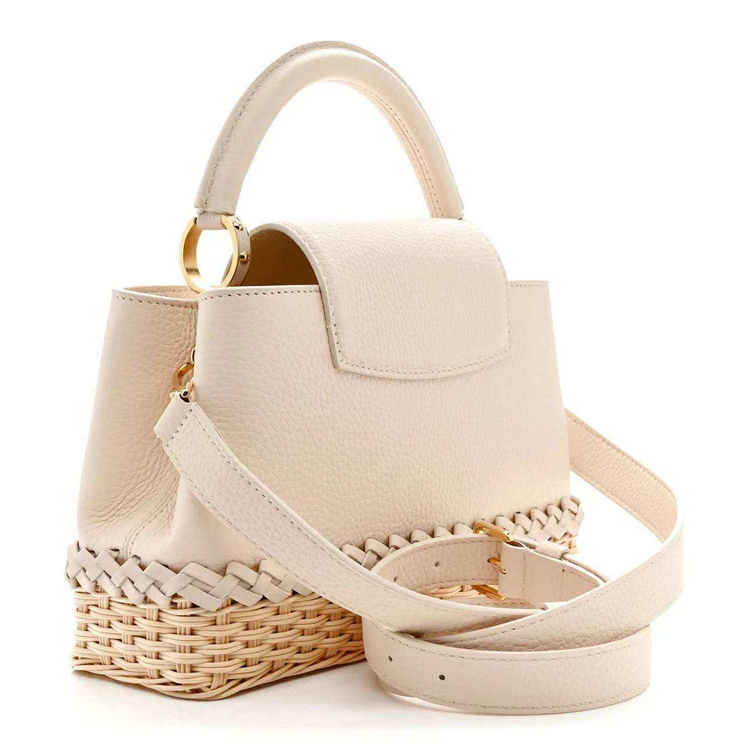 Louis Vuitton rattan handbag with flap front and crossbody strap