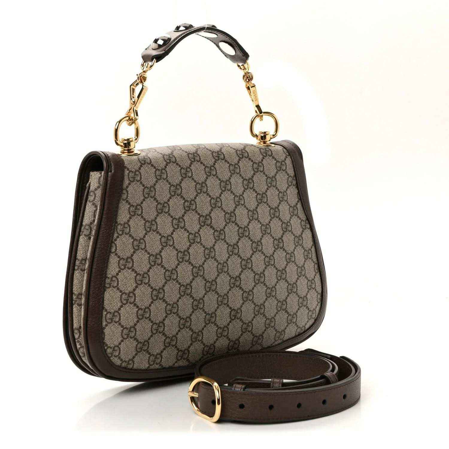 Medium GG Supreme monogram top-handle bag with adjustable leather strap and gold hardware