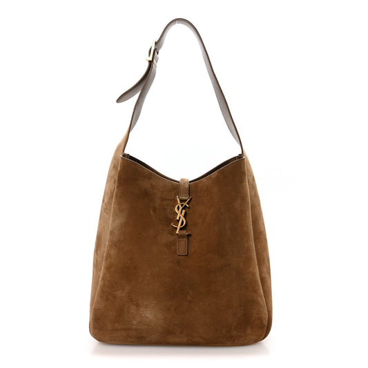 Saint Laurent suede large hobo bag with YSL clasp, barley tan