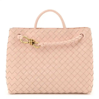 Pink intrecciato leather medium shopper with top handles and gold toggle clasp