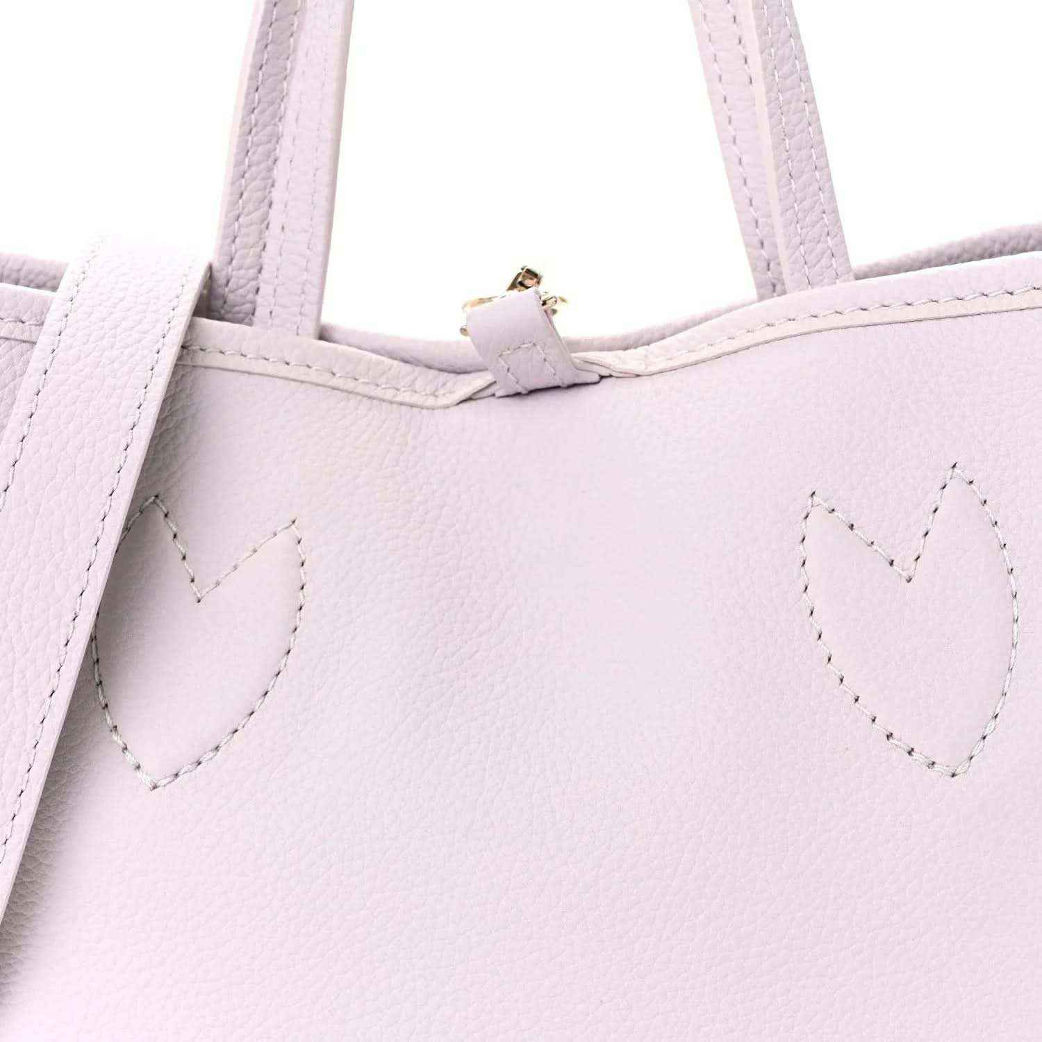 Lilac BB bag front with stitched heart motif and top handle tab