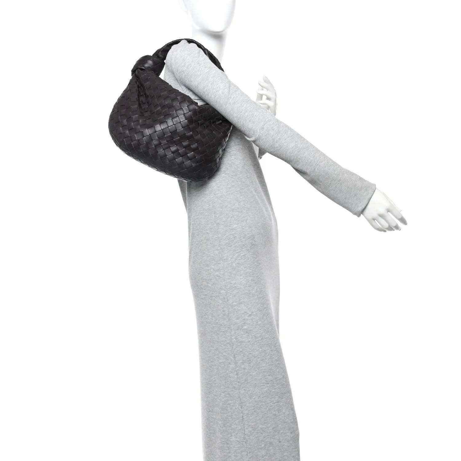Teen Jodie hobo bag in woven nappa leather, black, shown on mannequin
