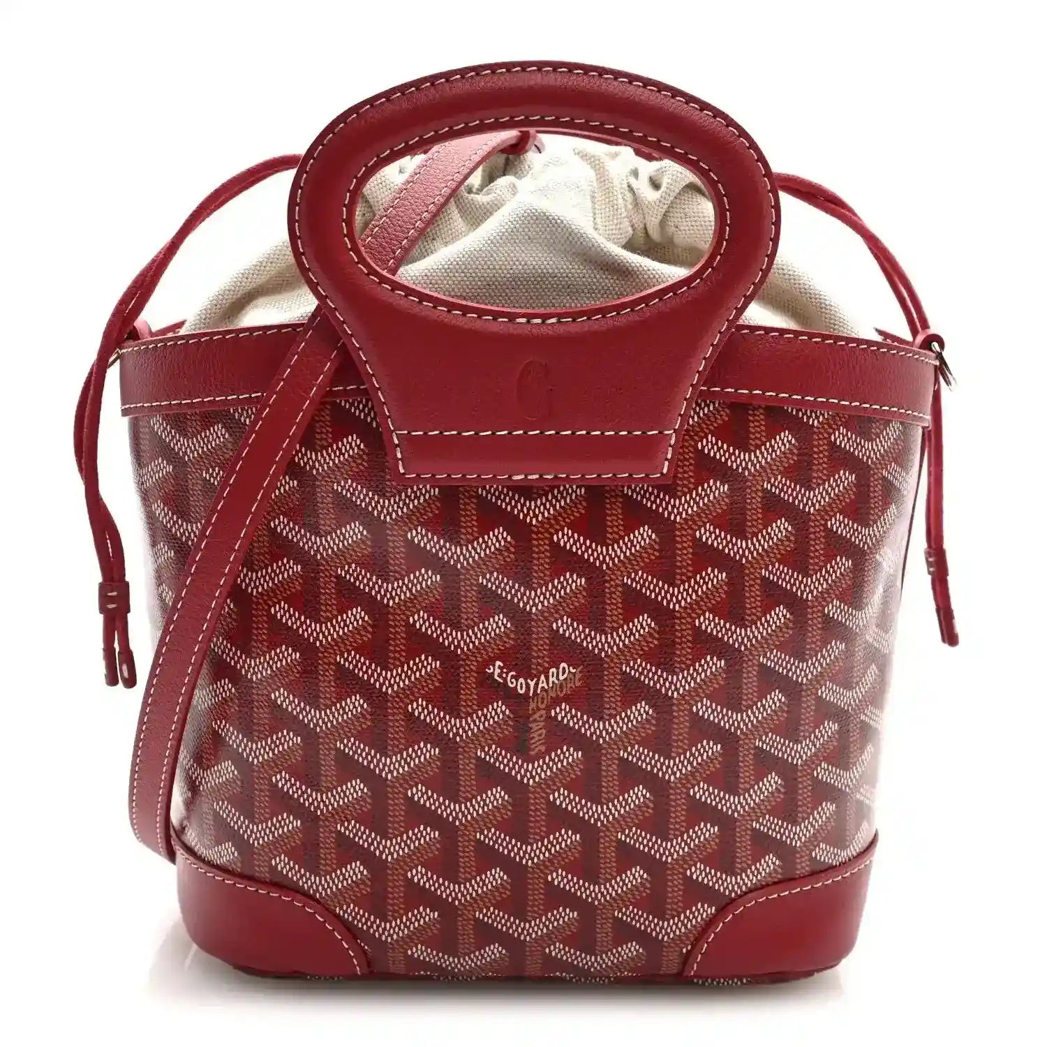 Red mini handbag with Goyardine pattern, top handle, open drawstring-style top