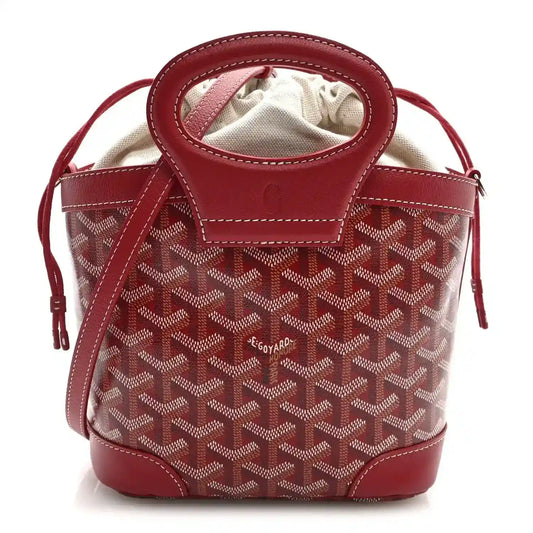 Red mini handbag with Goyardine pattern, top handle, open drawstring-style top