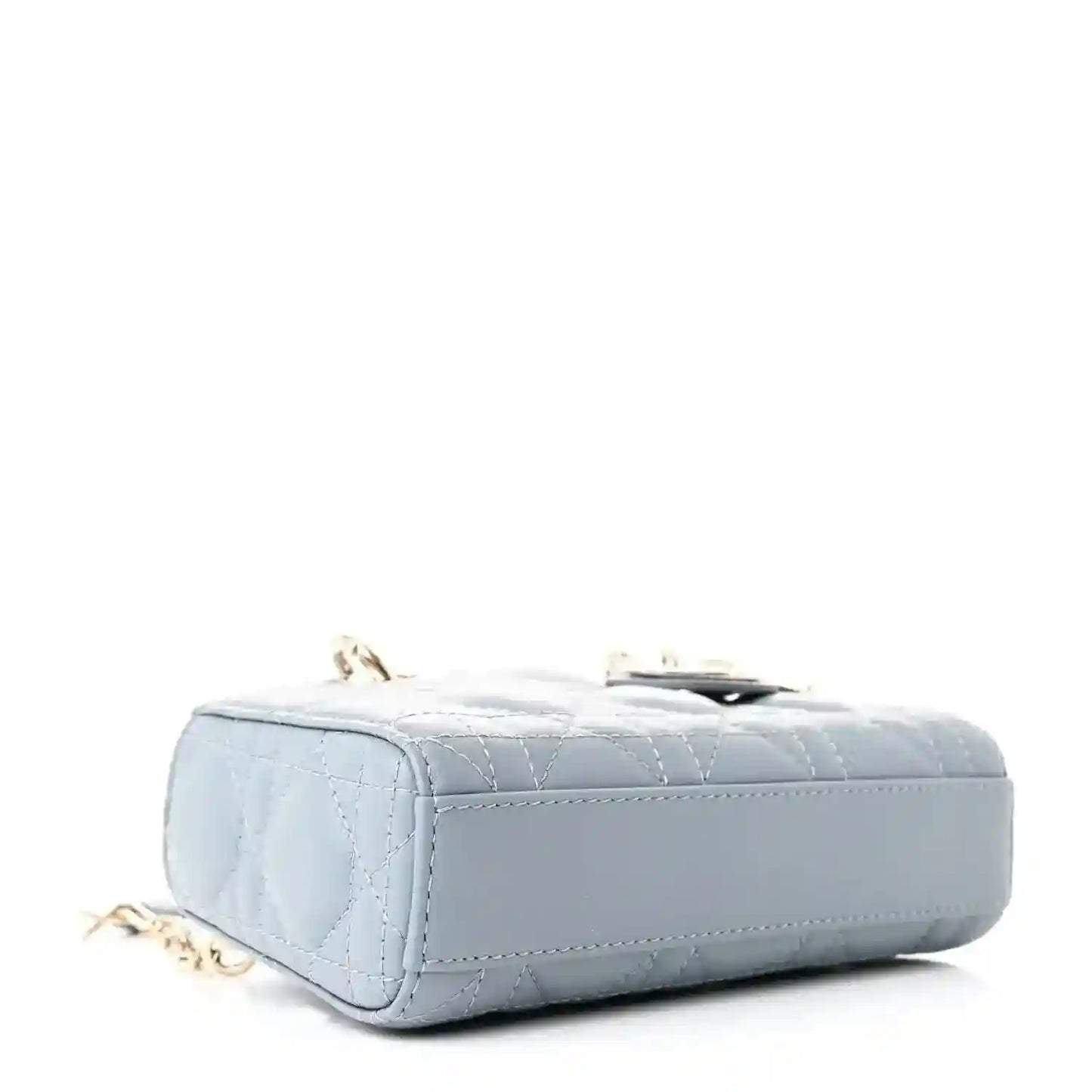 Micro Lady D-Joy bag base in light blue lambskin with cannage quilting and gold feet