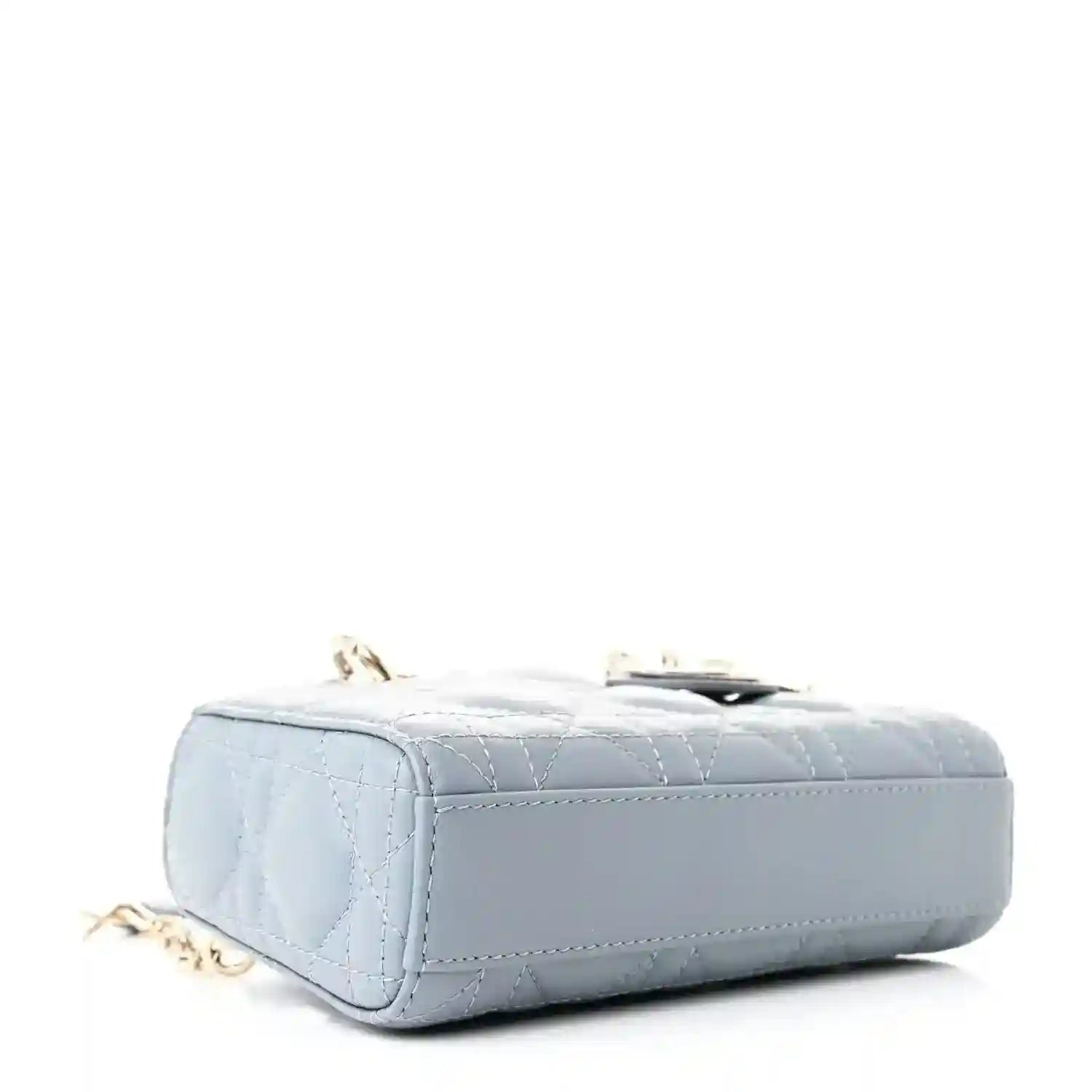 Micro Lady D-Joy bag base in light blue lambskin with cannage quilting and gold feet