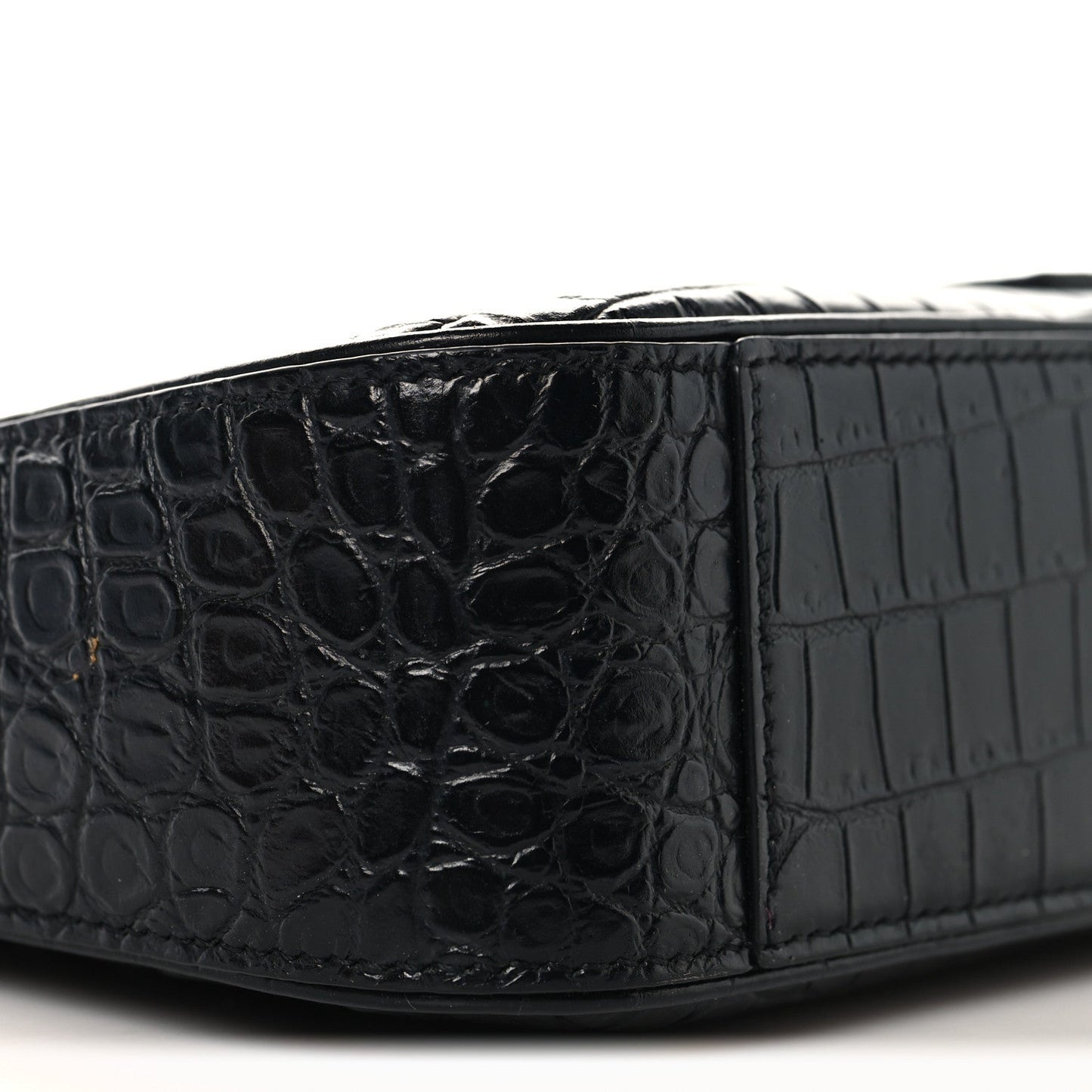 Black crocodile-embossed hobo shoulder bag side panel close-up