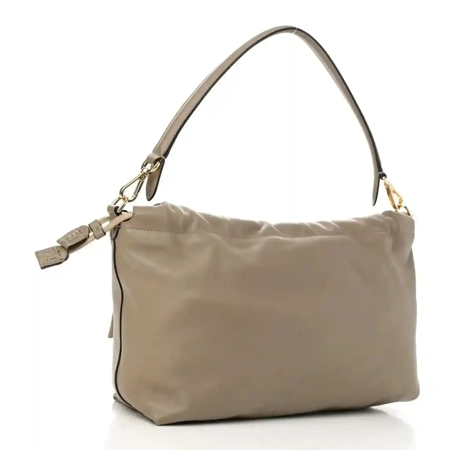 Fendi nappa leather large shoulder bag, tortora beige, curved top handles and clasp