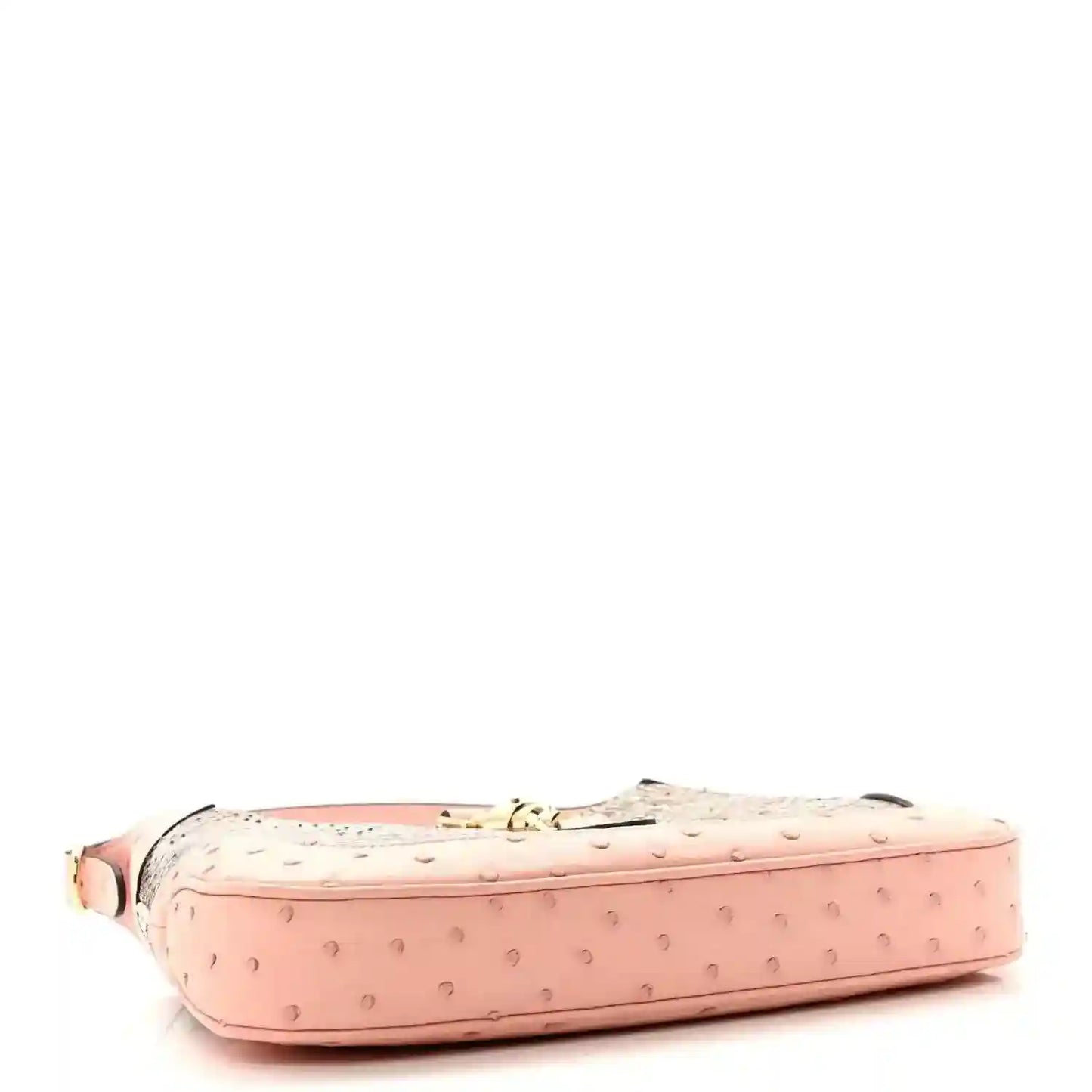 Gucci small hobo bag bottom view with pale pink leather and stitched trim