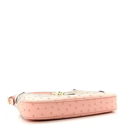 Gucci small hobo bag bottom view with pale pink leather and stitched trim