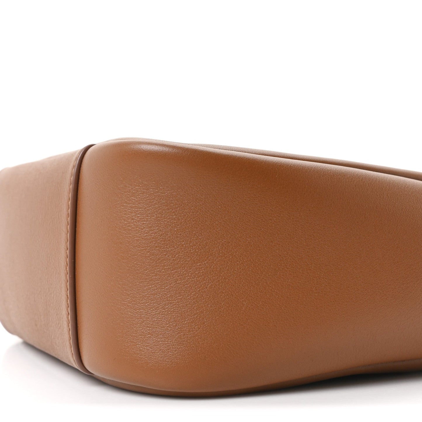 Tan leather hobo bag base with smooth sidewall and curved corner seam