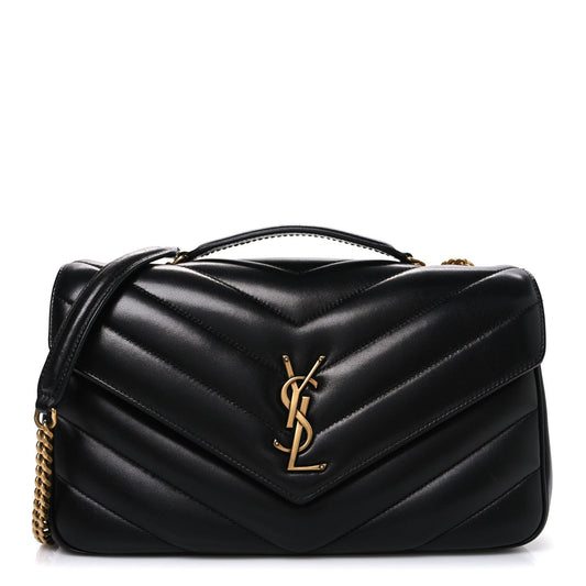 Black quilted lambskin shoulder bag with chevron pattern and YSL clasp