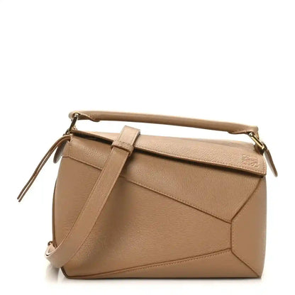 Loewe small Puzzle Edge bag in toffee grained calfskin with top handle and strap