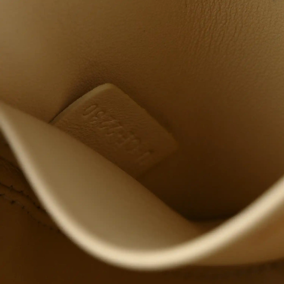 Inside view of nude calfskin lining with embossed Celine logo