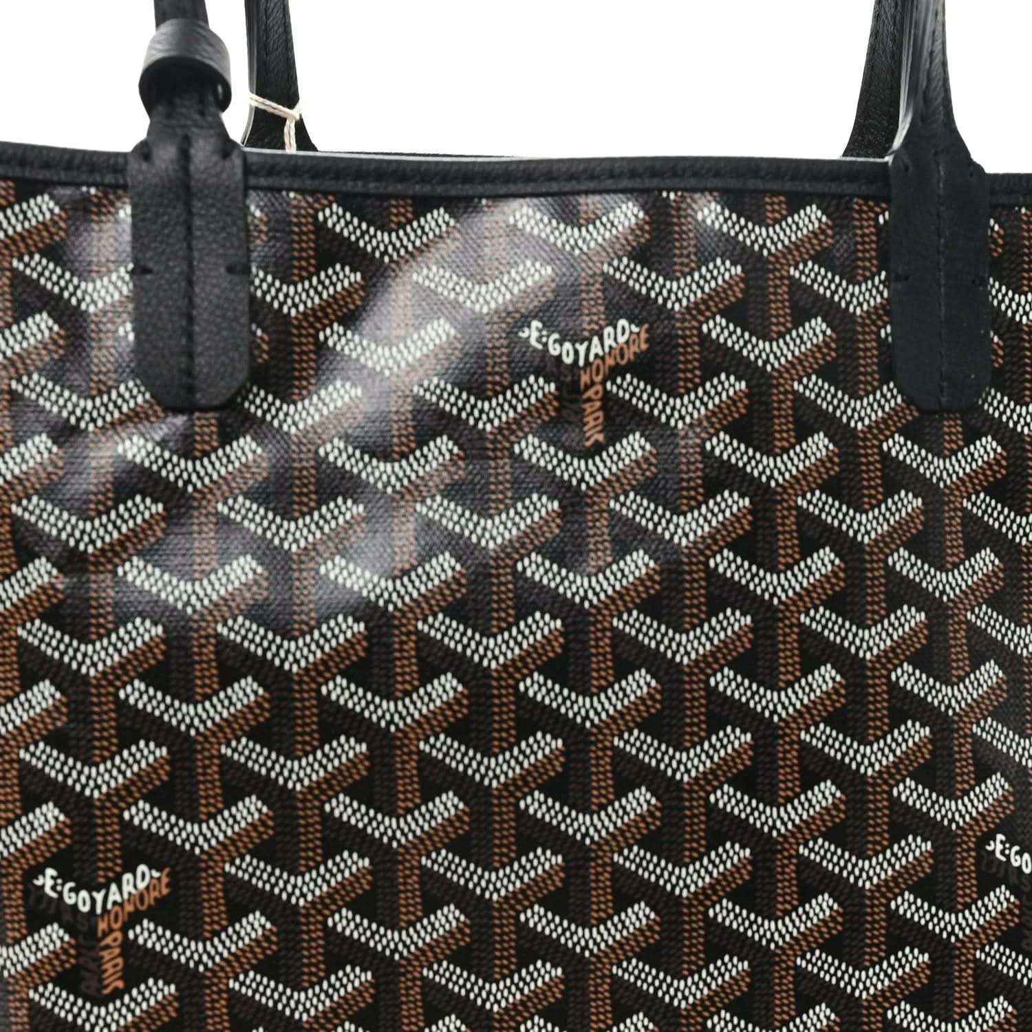 Goyardine Saint Louis PM tote exterior close-up with monogram pattern and brand mark