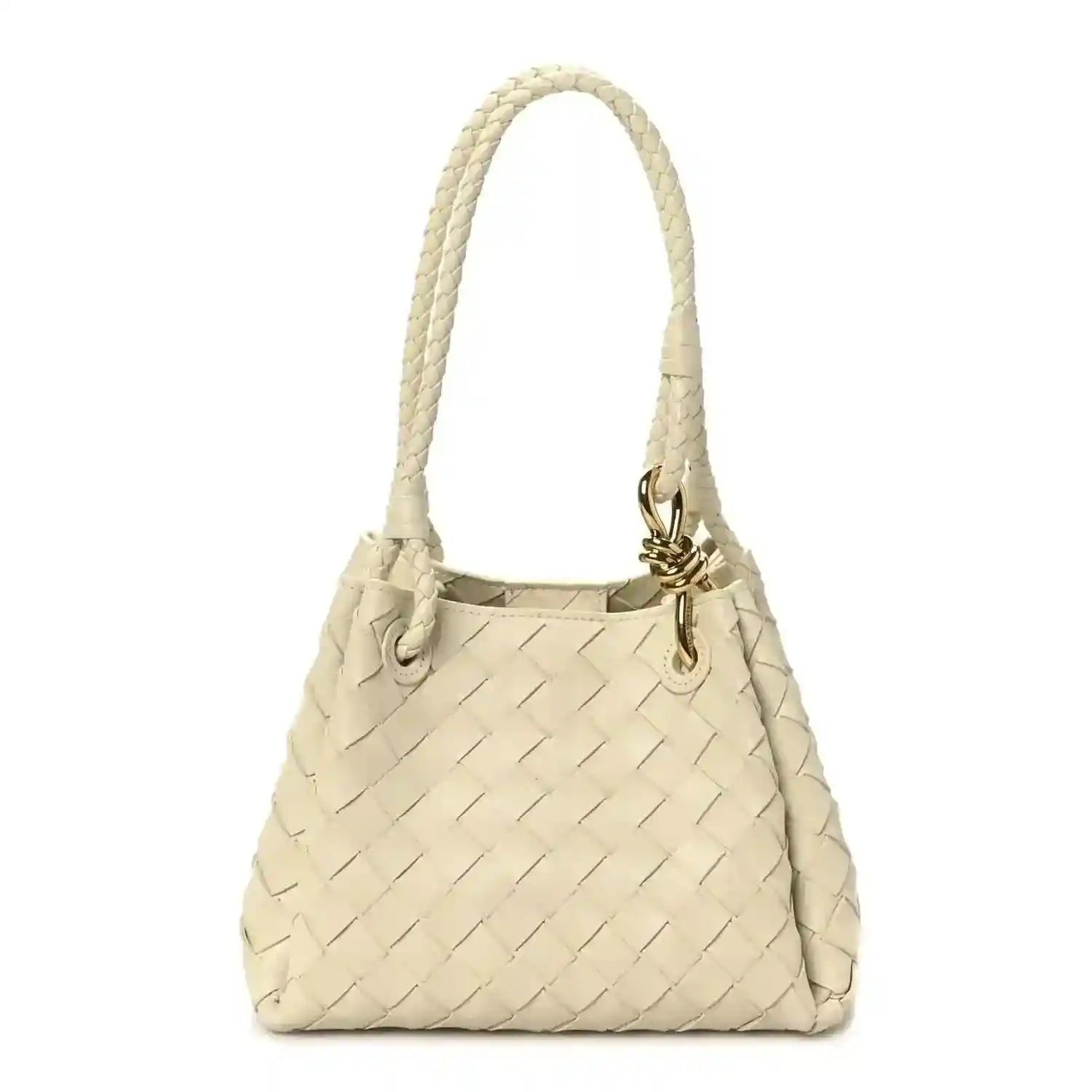 Bottega Veneta small shoulder bag in light cream woven intrecciato with rope handles