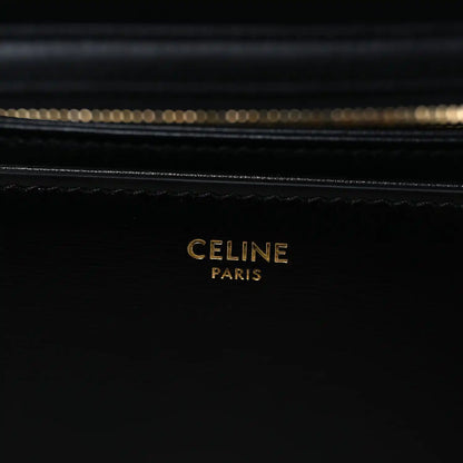 Shiny calfskin medium shoulder bag interior with gold “CELINE PARIS” branding