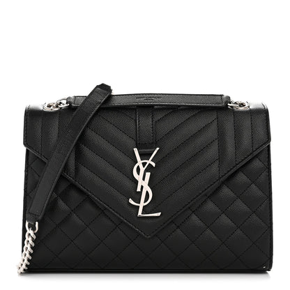Black quilted satchel with YSL logo front and chain shoulder strap