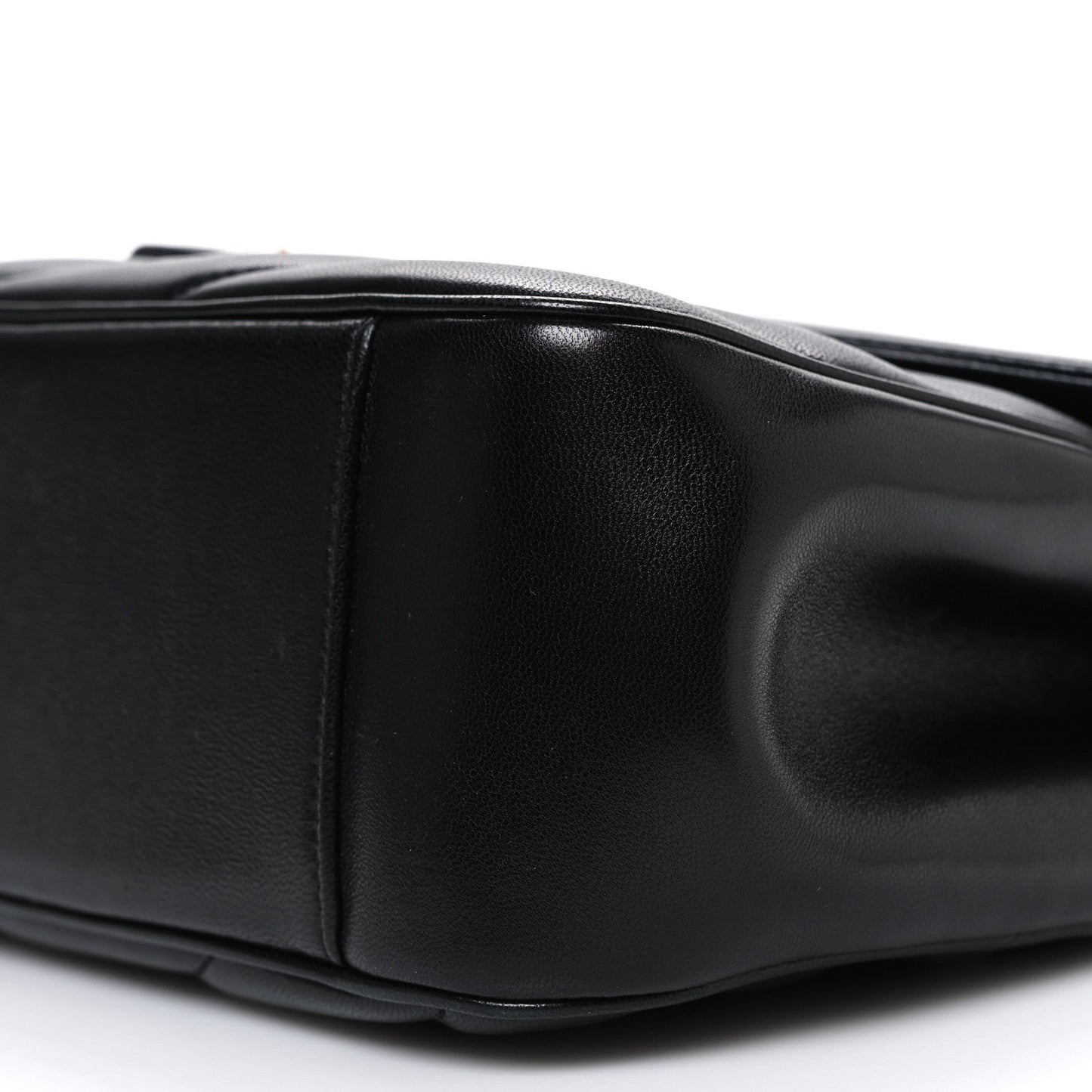 Black lambskin shoulder bag, smooth side panel with stitched seam
