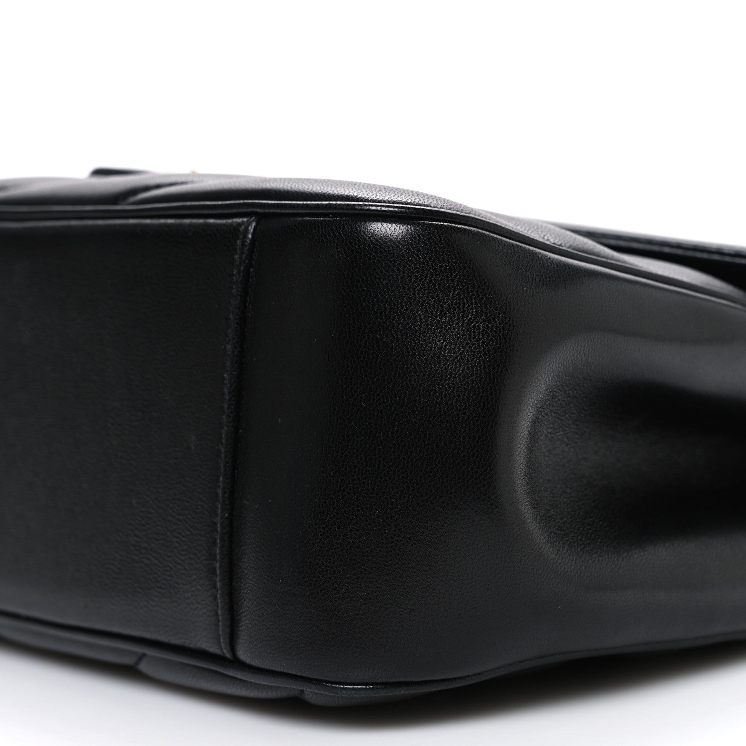 Black lambskin shoulder bag, smooth side panel with stitched seam