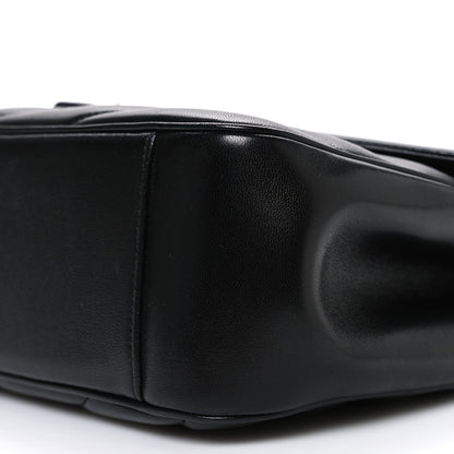 Black lambskin shoulder bag, smooth side panel with stitched seam