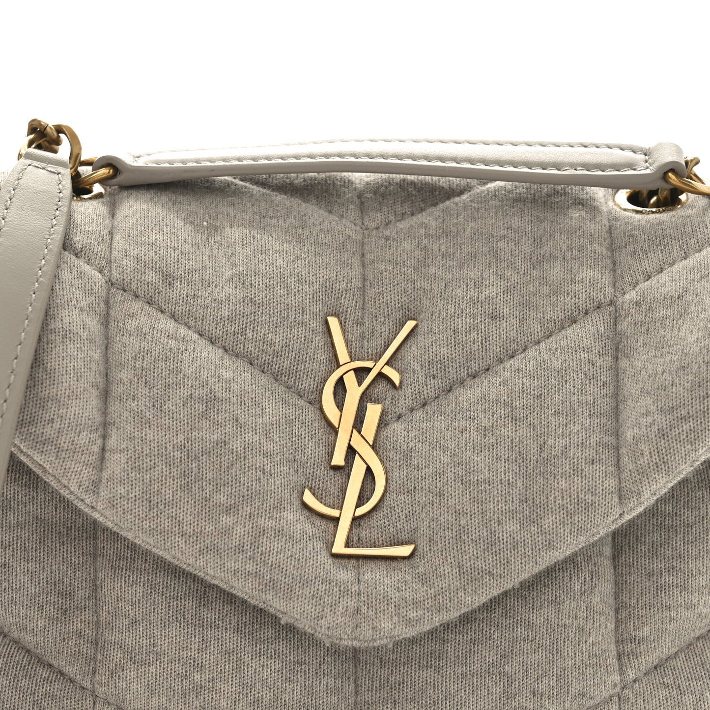 Saint Laurent YSL monogram on quilted flap, light beige satchel