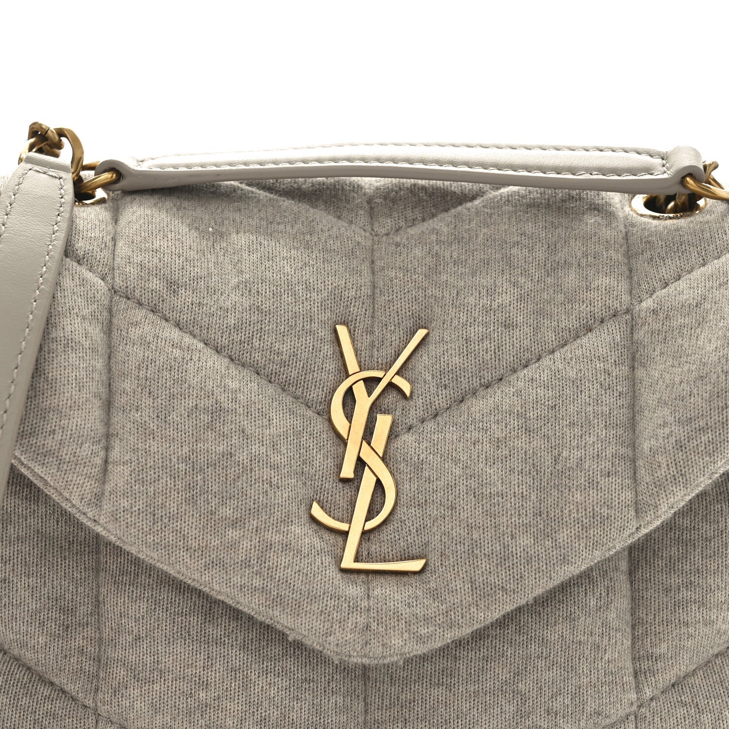 Saint Laurent YSL monogram on quilted flap, light beige satchel