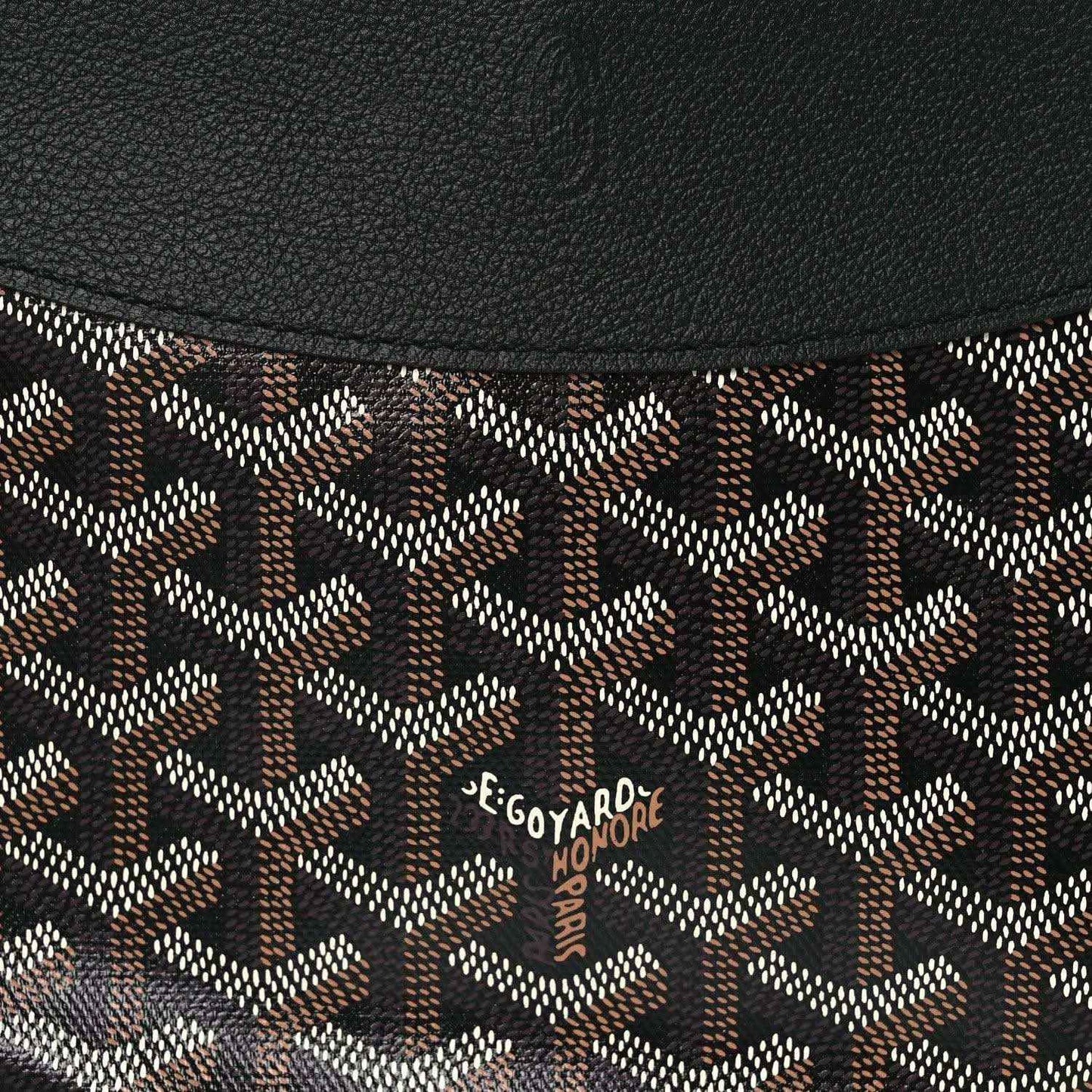 Monogram canvas with black top trim and stitched logo label