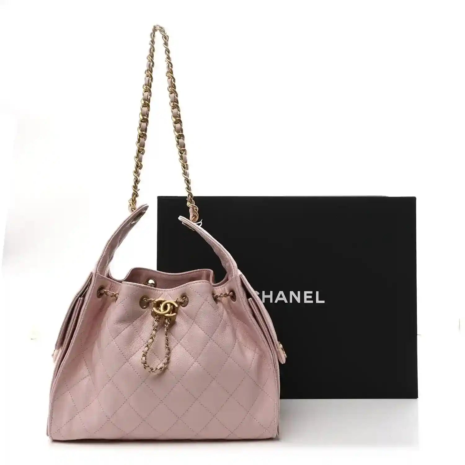 Chanel light pink caviar quilted small shoulder handbag with chain strap
