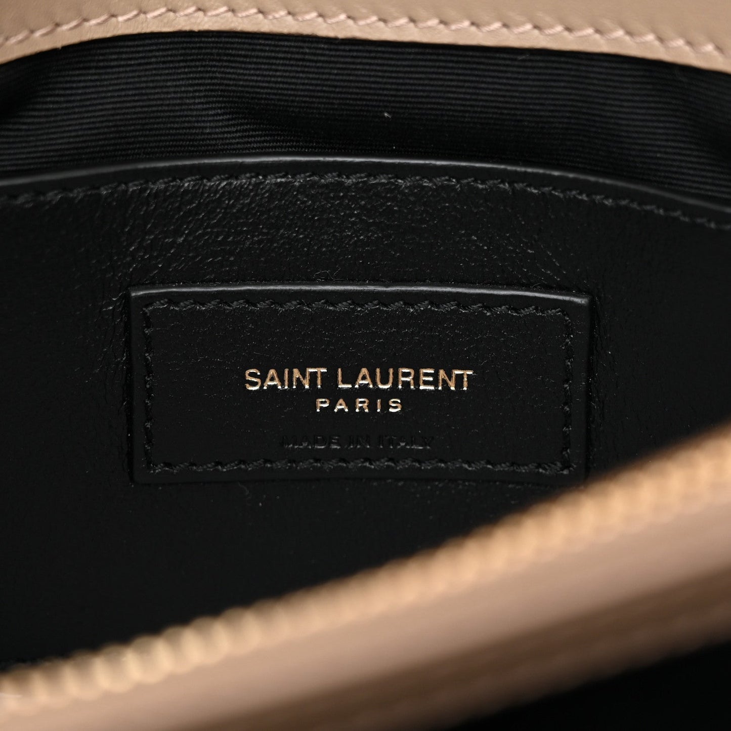 SAINT LAURENT PARIS leather logo patch inside suede bag