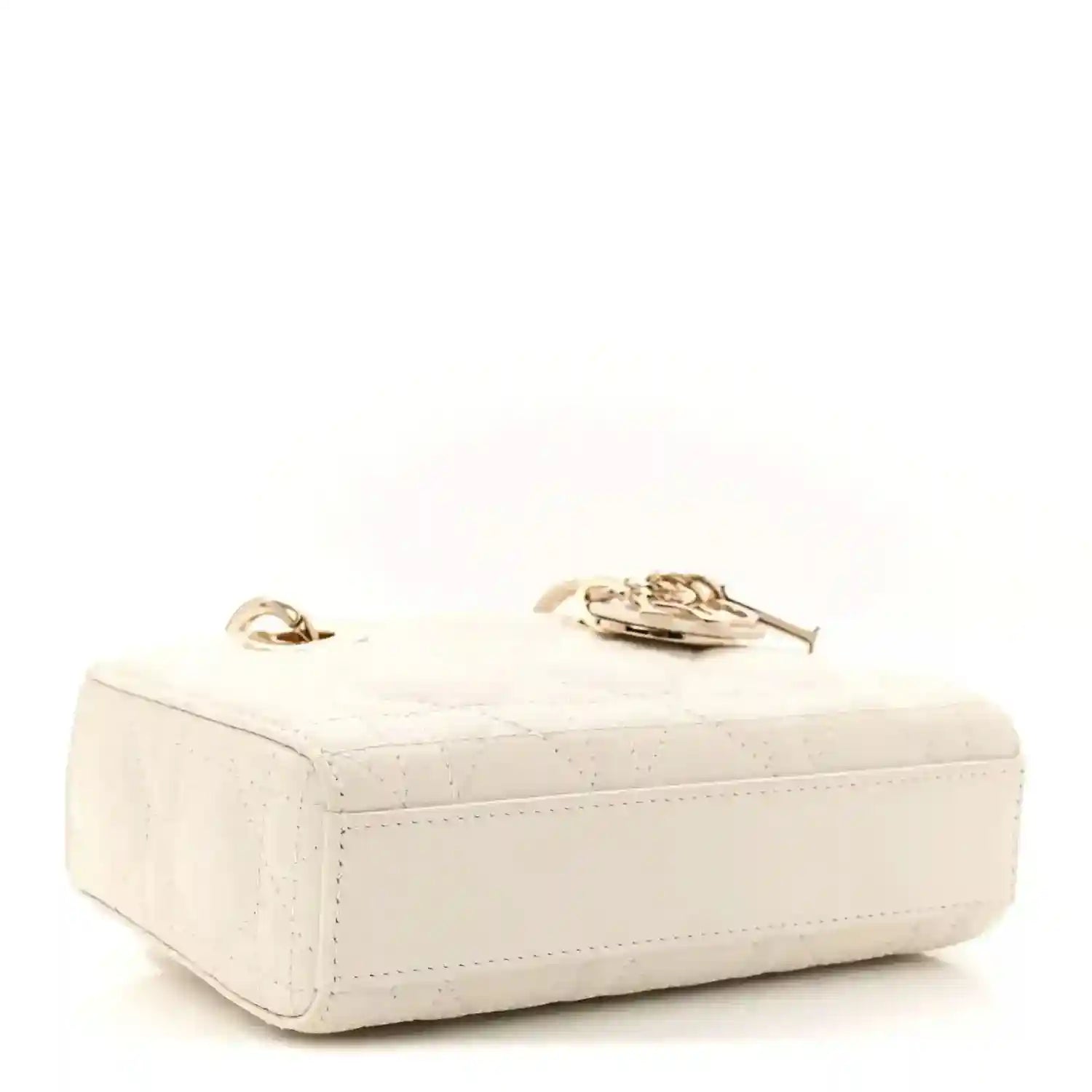 Cream micro lady D-Joy bag top with gold-tone emblem clasp