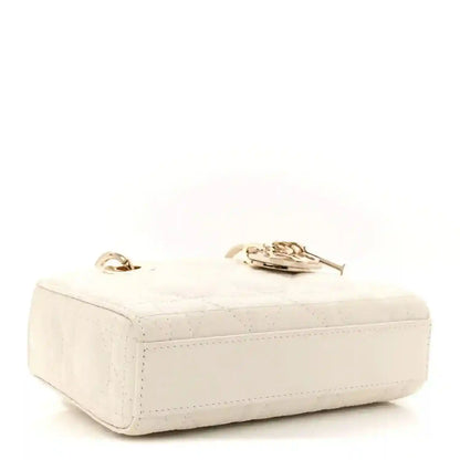 Cream micro lady D-Joy bag top with gold-tone emblem clasp