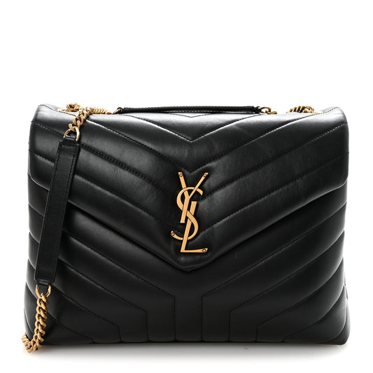 Black quilted calfskin satchel with YSL monogram clasp and gold chain strap