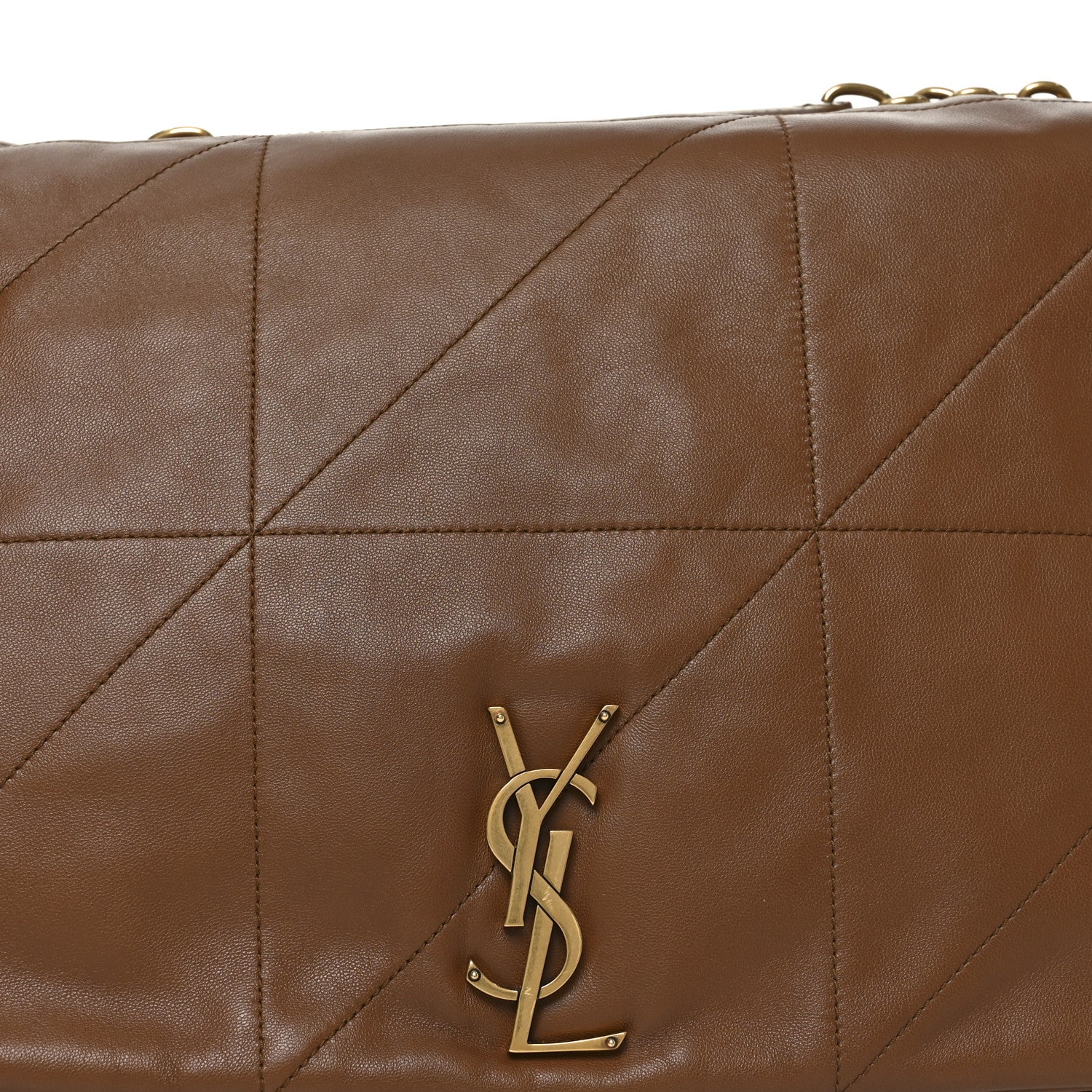 Quilted lambskin shoulder bag front panel with YSL monogram emblem in gold-tone