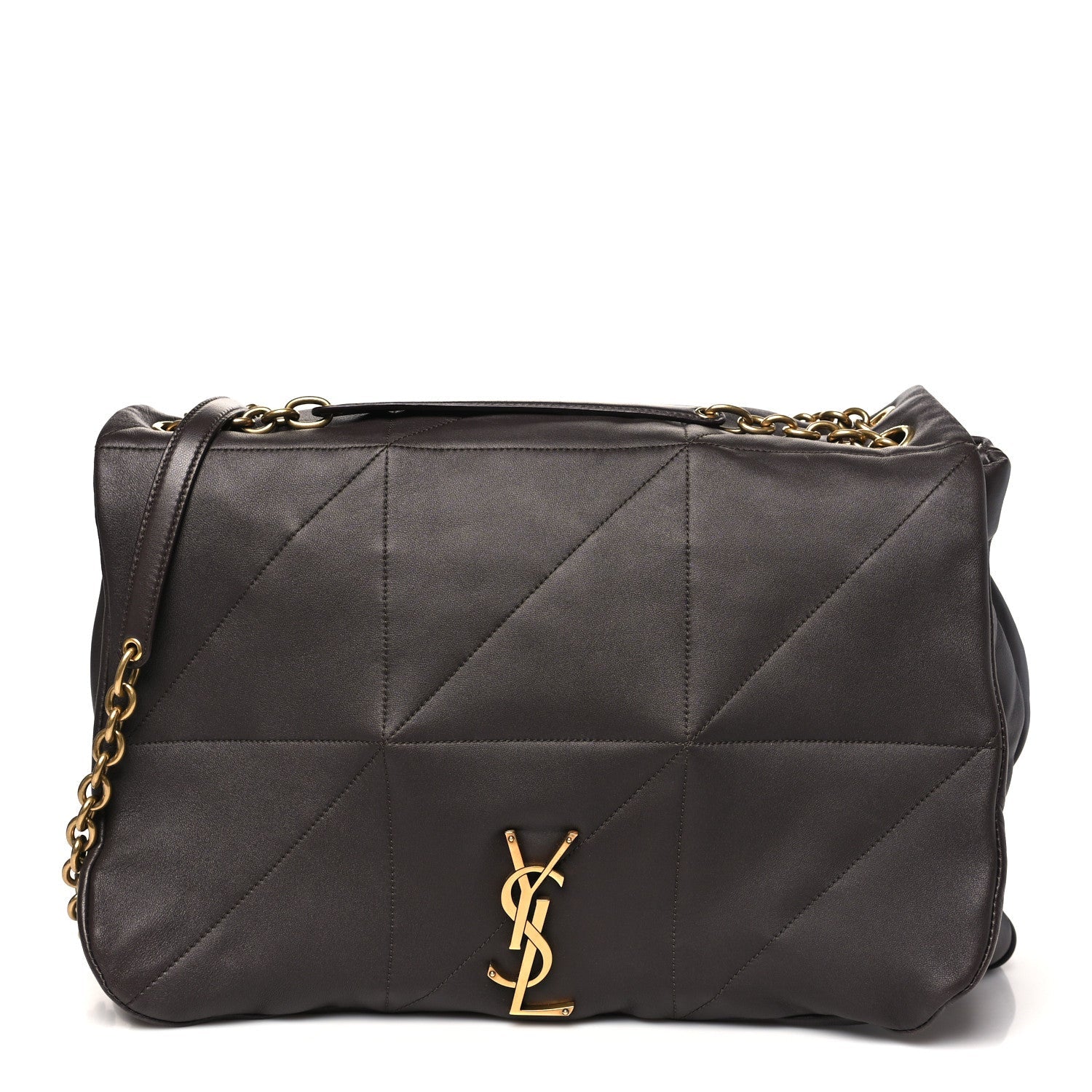 Quilted shoulder bag with gold YSL logo, dark-brown front, chain shoulder strap