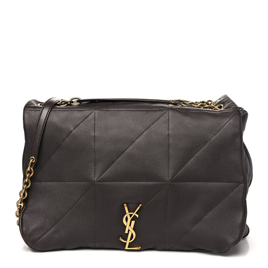 Quilted shoulder bag with gold YSL logo, dark-brown front, chain shoulder strap