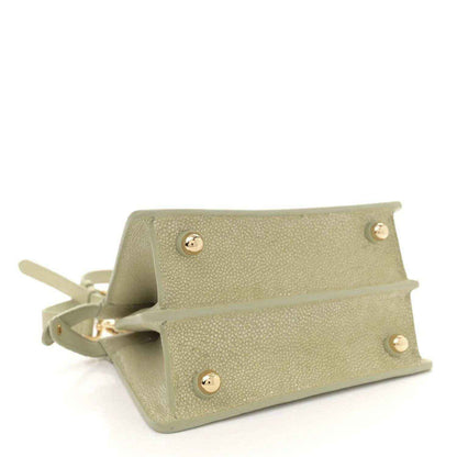 Fendi light green leather satchel base with metal feet and side straps