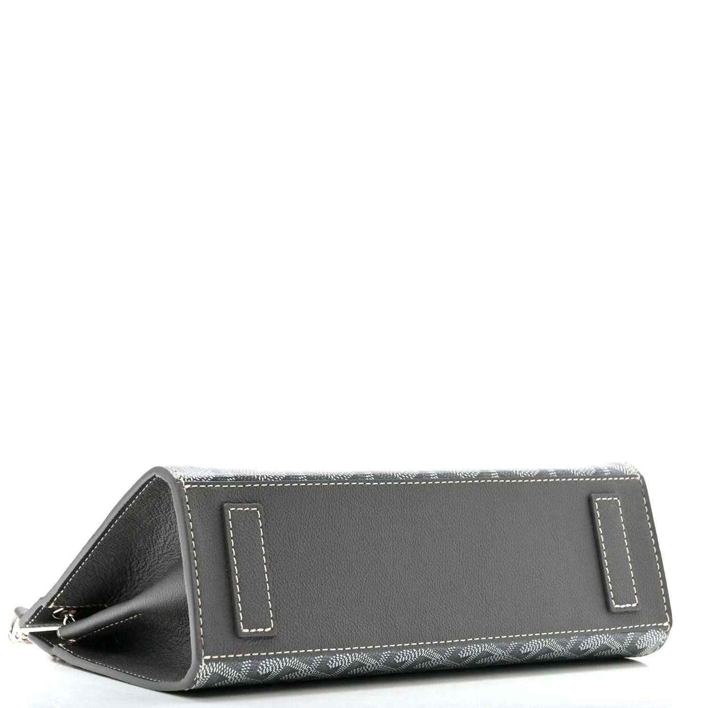 Grey shoulder bag base with monogram band and smooth leather bottom, contrast stitching