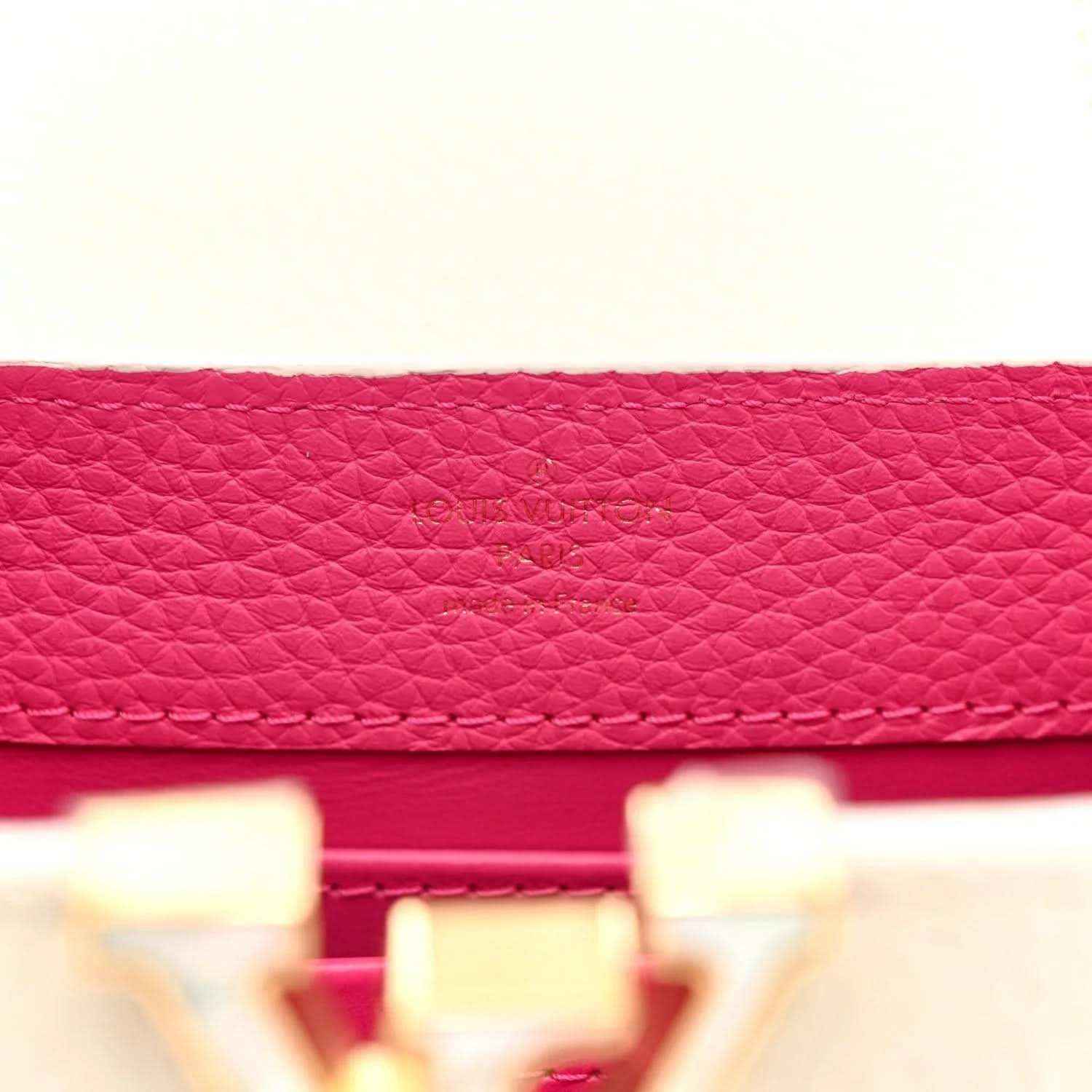 Louis Vuitton Capucines mini handbag strap detail, pink braided chain and stitching