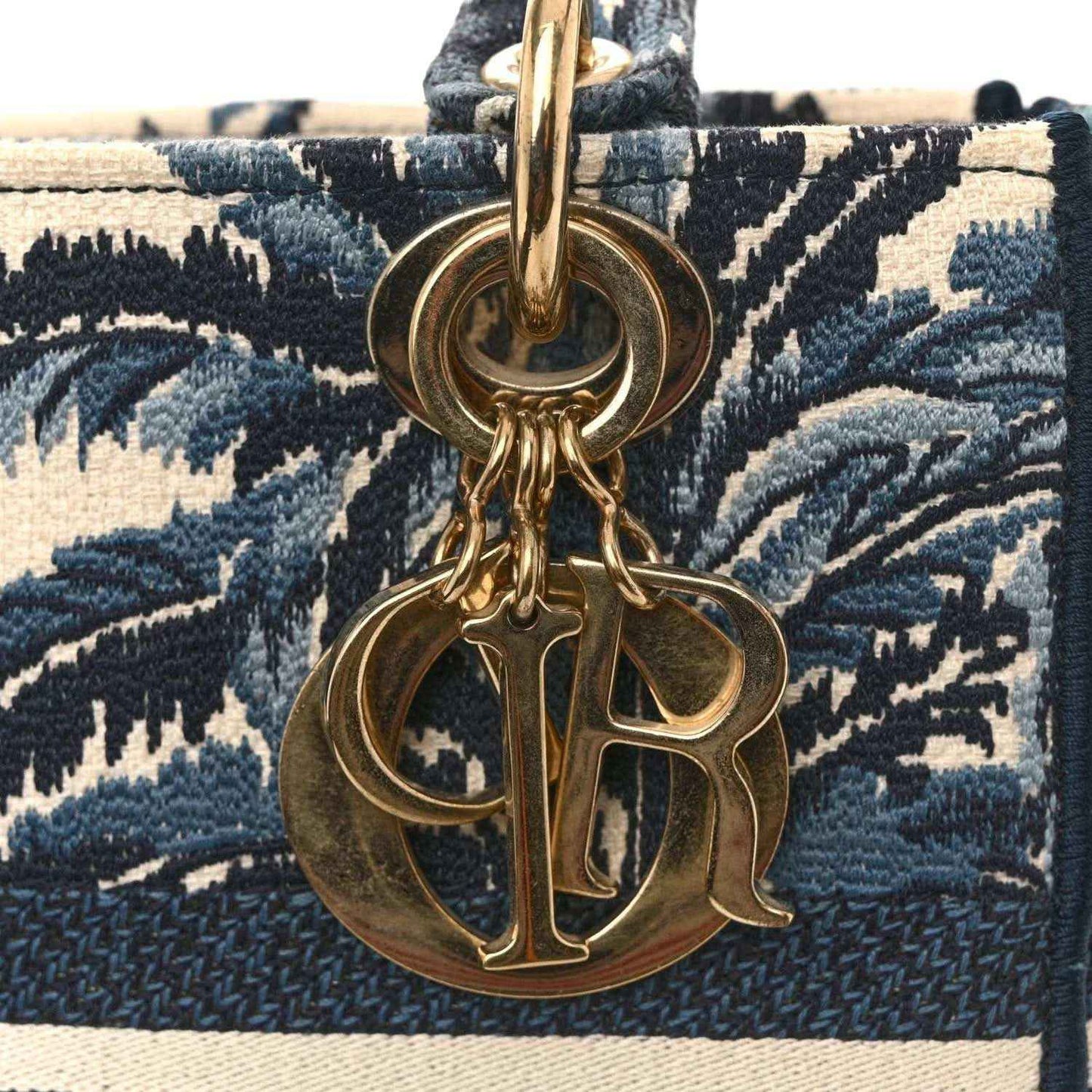 Christian Dior Lady D-Lite medium bag with blue and cream toile palm tree print
