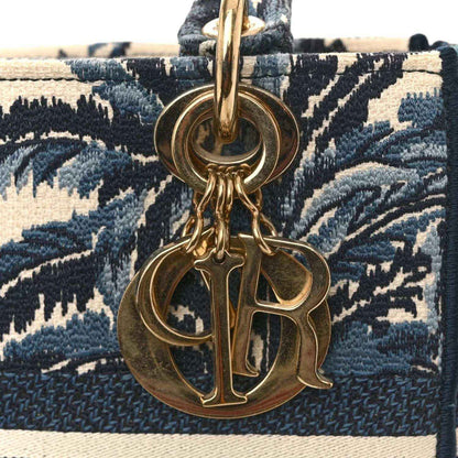 Christian Dior Lady D-Lite medium bag with blue and cream toile palm tree print