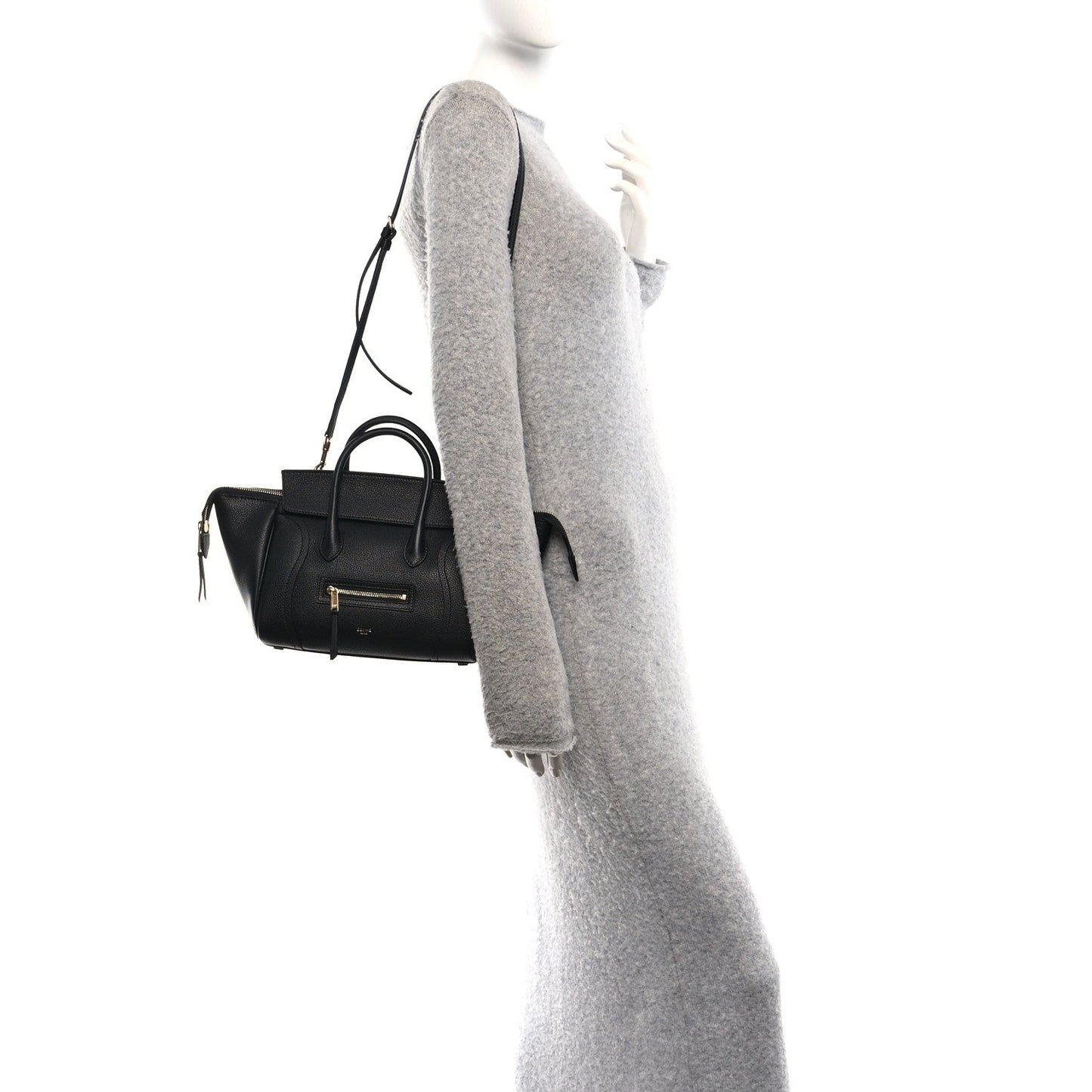 Celine grained calfskin tote bag, black with crossbody strap and side zipper