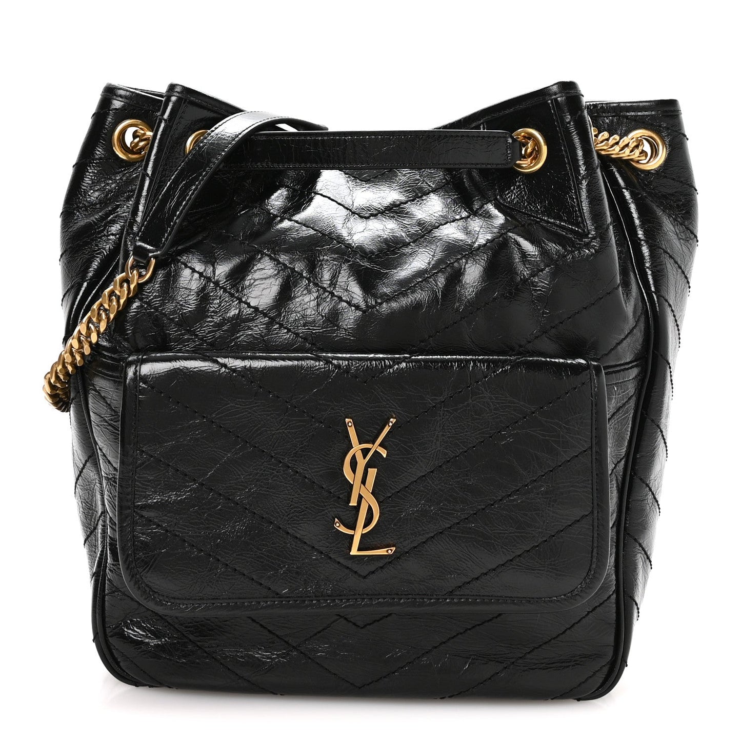 Black matelasse leather tote with YSL front monogram and chain strap